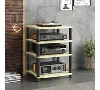 CJWKXQOL Support HiFi en Bois Massif avec Colonnes Métalliques | Design Ouvert avec Pieds Anti-Vibrations pour Platine Vinyle et Amplificateur(White,88*60cm/34.6*23.6in)