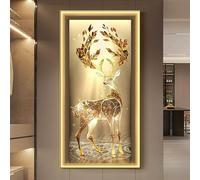 CJWKXQOL Tableau Lumineux LED Cerf Doré 3D Décoration Murale Moderne avec Lampe, pour Entrée, Couloir, Salon, Éclairage Chaud Télécommandable(B-Yellow,50 * 100cm/19.7 * 39.3in)