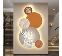 CJWKXQOL Tableau Mural 3D avec LED & Télécommande - Sculpture Murale Cerf & Fu, Décoration Lumineuse Moderne pour Salon, Entrée & Couloir(B-Orange,80 * 140cm/31.5 * 55in)