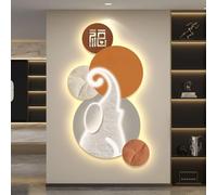 CJWKXQOL Tableau Mural 3D avec LED & Télécommande - Sculpture Murale Cerf & Fu, Décoration Lumineuse Moderne pour Salon, Entrée & Couloir(C-Orange,70 * 120cm/27.5 * 47.2)