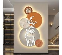 CJWKXQOL Tableau Mural 3D avec LED & Télécommande - Sculpture Murale Cerf & Fu, Décoration Lumineuse Moderne pour Salon, Entrée & Couloir(A-Orange,90 * 160cm/35.4 * 63in)