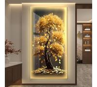 CJWKXQOL Tableau Mural 3D LED, Arbre à Argent Doré avec Lumière LED, Décoration Murale Lumineuse Moderne pour Salon, Entrée, Couloir, Hall(B-Gold,60 * 120cm/23.6 * 47.2in)