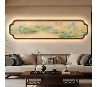 CJWKXQOL Tableau Mural 3D LED en Grès, Décoration Murale Texturée Feng Shui Montagne Zen pour Salon, Entrée, Couloir(B-Green,120 * 30cm/47 * 12in)