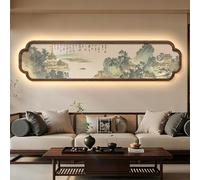 CJWKXQOL Tableau Mural 3D LED en Grès, Décoration Murale Texturée Feng Shui Montagne Zen pour Salon, Entrée, Couloir(C-Green,140 * 35cm/55 * 13.7in)