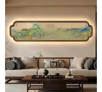 CJWKXQOL Tableau Mural 3D LED en Grès, Décoration Murale Texturée Feng Shui Montagne Zen pour Salon, Entrée, Couloir(A-Green,160 * 40cm/63 * 15.7in)