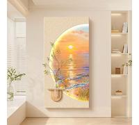 CJWKXQOL Tableau Mural 3D LED Relief, Décoration Murale Lumineuse avec Vase en Verre, Œuvre d'art Feng Shui pour Entrée, Salon, Couloir, Chambre(C-Beige,80 * 160cm/31.5 * 63in)