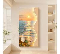 CJWKXQOL Tableau Mural 3D LED Relief, Décoration Murale Lumineuse avec Vase en Verre, Œuvre d'art Feng Shui pour Entrée, Salon, Couloir, Chambre(D-Beige,80 * 160cm/31.5 * 63in)