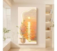 CJWKXQOL Tableau Mural 3D LED Relief, Décoration Murale Lumineuse avec Vase en Verre, Œuvre d'art Feng Shui pour Entrée, Salon, Couloir, Chambre(B-Beige,50 * 100cm/19.7 * 39.4in)