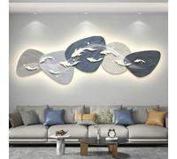 CJWKXQOL Tableau Mural LED 3D avec Poissons Koi - Décoration Murale Moderne Lumineuse, Sculpture Pierre & Poisson pour Salon, Entrée, Couloir, Chambre(A-Blue,210 * 70cm/82.7 * 27.6in)
