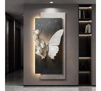 CJWKXQOL Tableau mural LED 3D en relief papillon et roses, texture grès, éclairage plug-in, décoration murale moderne pour salon, entrée et couloir, prêt à accrocher(B-Black,70 * 140cm/27.6 * 55.1in)
