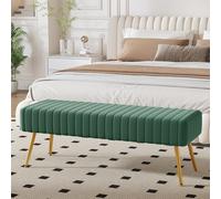 Ckaff Banc Bout de Lit Banquette, Banc d' Entrée Capitonnée Assise Rembourré en Cuir PU 113.5x36.5x43cm avec Pieds en Bois pour Entrée Salon Chambre à Coucher, Brun (Vert, 113.5x36.5x43cm)