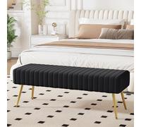 Ckaff Banc Bout de Lit Banquette, Banc d' Entrée Capitonnée Assise Rembourré en Velours 113.5x36.5x43cm avec Pieds en Métal pour Entrée Salon Chambre à Coucher, Noir