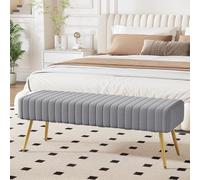 Ckaff Banc Bout de Lit Banquette, Banc d' Entrée Capitonnée Assise Rembourré en Velours 113.5x36.5x43cm avec Pieds en Métal pour Entrée Salon Chambre à Coucher, Gris