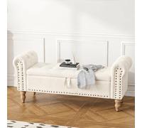 Ckaff Banc de Rangement 132cm, Banc Bout de Lit Coffre de Rangement, Repose-Pieds Pouf avec Espace de Rangement en Chenille pour Chambre à Coucher Salon Couloir Entrée, Blanc