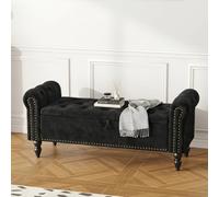 Ckaff Banc de Rangement 132cm, Banc Bout de Lit Coffre de Rangement, Repose-Pieds Pouf avec Espace de Rangement en Chenille pour Chambre à Coucher Salon Couloir Entrée, Noir