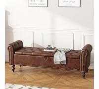 Ckaff Banc de Rangement 160cm, Banc Bout de Lit Coffre de Rangement, Repose-Pieds Pouf avec Espace de Rangement en Similicuir pour Chambre à Coucher Salon Couloir Entrée, Marron foncé