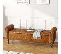 Ckaff Banc de Rangement 160cm, Banc Bout de Lit Coffre de Rangement, Repose-Pieds Pouf avec Espace de Rangement en Similicuir pour Chambre à Coucher Salon Couloir Entrée, Brun