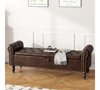 Ckaff Banc de Rangement 160cm, Banc Bout de Lit Coffre de Rangement, Repose-Pieds Pouf avec Espace de Rangement en Similicuir pour Chambre à Coucher Salon Couloir Entrée, Marron Noir