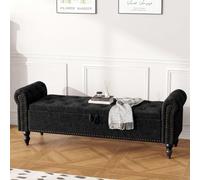 Ckaff Banc de Rangement 160cm, Banc Bout de Lit Coffre de Rangement, Repose-Pieds Pouf avec Espace de Rangement en Chenille pour Chambre à Coucher Salon Couloir Entrée, Noir