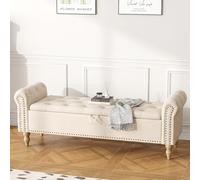 Ckaff Banc de Rangement 160cm, Banc Bout de Lit Coffre de Rangement, Repose-Pieds Pouf avec Espace de Rangement en Chenille pour Chambre à Coucher Salon Couloir Entrée, Blanc