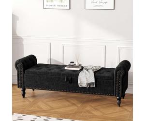 Ckaff Banc de Rangement 160cm, Banc Bout de Lit Coffre de Rangement, Repose-Pieds Pouf avec Espace de Rangement en Chenille pour Chambre à Coucher Salon Couloir Entrée, Noir