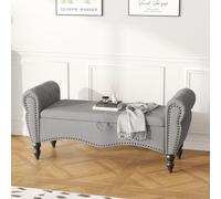 Ckaff Banc de Rangement Salon, Lit Banquette Ottomane Banc de Lit Boîte de Rangement Banquette Tapissé Bancs de Chaussures avec Accoudoirs pour Chambre à Coucher Salon Couloir, Lin, Gris