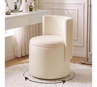 Ckaff Chaise Coiffeuse avec Rangement, Fauteuil Salon Pivotant 360°avec Dossier Ondulé, Fauteuil de Coiffeuse en Velours, Tabouret Coiffeuse Rond pour Salon Chambre à Coucher, Blanc Ivoire