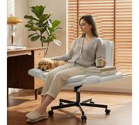 Ckaff Chaise de Bureau avec Accoudoirs Réglables sur 5 Niveaux, Fauteuil de Bureau avec Large Assise, Fauteuil Pivotant en Cuir PU, Chaise Réglable en Hauteur avec Dossier Inclinable, Blanc