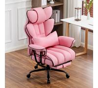 Ckaff Chaise Gaming & Bureau Ergonomique en Similicuir PU, Fauteuil de Direction, Capacité 200 kg, avec Repose-Pieds et Soutien Lombaire, Dossier Haut Réglable, Pivotante (Rose)