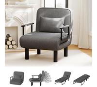 Ckaff Chauffeuse Canapé-Lit 4-en-1, Chauffeuse 1 Place, Fauteuil Lit Convertible, Lit d'Appoint Chaise Longue avec Dossier Réglable en 6 Positions et Coussin pour Salon Chambre Bureau, Gris Foncé