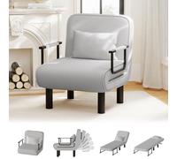 Ckaff Chauffeuse Canapé-Lit 4-en-1, Chauffeuse 1 Place, Fauteuil Lit Convertible, Lit d'Appoint Chaise Longue avec Dossier Réglable en 6 Positions et Coussin pour Salon Chambre Bureau, Gris Clair