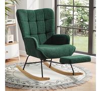 Ckaff Fauteuil à Bascule avec Repose-Pieds, Fauteuil Allaitement avec Repose-Pieds, Chaise à Bascule Scandinave Bouclette en Boucé en Bois Massif pour Chambre d' Enfant Salon Balcon, Vert