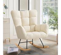 Ckaff Fauteuil à Bascule, Rocking Chair, Fauteuil Allaitement, Chaise à Bascule Scandinave en Matériau Sherpa avec Pieds en Bois pour Chambre d' Enfant Chambre à Coucher Salon Balcon, Blanc Ivoire