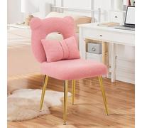 Ckaff Fauteuil Coiffeuse, Fauteuil de Salon Chaise Coiffeuse avec Coussin Amovible et Pied Métal, Fauteuil Rembourré en Sherpa bouclé pour Chambre à Coucher Coiffeuse Salon, Rose