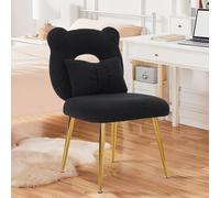 Ckaff Fauteuil Coiffeuse, Fauteuil de Salon Chaise Coiffeuse avec Coussin Amovible et Pied Métal, Fauteuil Rembourré en Sherpa Bouclé pour Chambre à Coucher Coiffeuse Salon, Noir