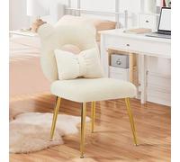 Ckaff Fauteuil Coiffeuse, Fauteuil de Salon Chaise Coiffeuse avec Coussin Amovible et Pied Métal, Fauteuil Rembourré en Sherpa bouclé pour Chambre à Coucher Coiffeuse Salon, Blanc