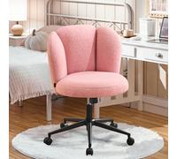 Ckaff Fauteuil de Bureau, Chaise de Coiffeuse, Chaise Bureau Réglable en Hauteur avec Dossier Inclinable Pivotante à 360°, Fauteuil Coquillage Design Fleur en Bouclé pour Salon Chambre, Rose