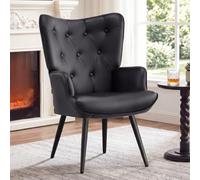 Ckaff Fauteuil Salon Relax, Fauteuil Scandinave Moelleux en Similicuir Chaise Bouclette avec Accoudoirs & Dossier Ergonomique pour Salle à Manger, Salon, Chambre, Siege Bureau, Allaitement, Noir