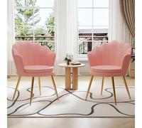 Ckaff Lot de 2 Chaise Coiffeuse, Fauteuil Coquillage en Velours, Fauteuils Salon Fauteuil Coiffeuse Confortable, Chaises Salle à Manger Chaise Rembourrée avec Pied Métal pour Chambre Salon, Rose