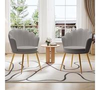 Ckaff Lot de 2 Chaise Coiffeuse, Fauteuil Coquillage en Velours, Fauteuils Salon Fauteuil Coiffeuse Confortable, Chaises Salle à Manger Chaise Rembourrée avec Pied Métal pour Chambre Salon, Gris