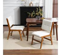 Ckaff Lot de 2 Chaises de Salle à Manger, Chaise Rembourrées pour Cuisine Salon sans Accoudoirs Chaises de Pieds en Bois, Chaise de Cuisine avec Dossier Carré pour Salle à Manger, Lin, Beige