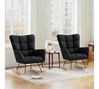 Ckaff Lot de 2 Fauteuil à Bascule, Rocking Chair, Fauteuil Allaitement, Chaise à Bascule Scandinave en Matériau Sherpa avec Pieds en Bois pour Chambre d'enfant Salon Balcon, Noir