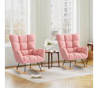 Ckaff Lot de 2 Fauteuil à Bascule, Rocking Chair, Fauteuil Allaitement, Chaise à Bascule Scandinave en Matériau Sherpa avec Pieds en Bois pour Chambre d' Enfant Salon Balcon, Rose