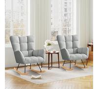 Ckaff Lot de 2 Fauteuil à Bascule, Rocking Chair, Fauteuil Allaitement, Chaise à Bascule Scandinave en Matériau Sherpa avec Pieds en Bois pour Chambre d' Enfant Salon Balcon, Gris