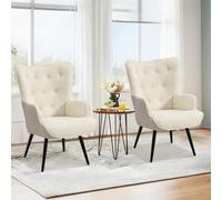 Ckaff Lot de 2 Fauteuil Salon Relax, Fauteuil Scandinave Moelleux en Sherpa Boucé Fauteuil Bouclette avec Accoudoirs & Dossier Ergonomique pour Salle à Manger, Salon, Chambre, Siege Bureau, Blanc