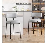 Ckaff Lot de 2 Tabouret de Bar, Chaise de Bar en Cuir PU, Chaise de Cuisine Hauteur 63.5cm, Tabourets de Comptoir, Tabouret de Bistrot, Siège rembourré avec Repose-Pieds pour Cuisine, Bar, Gris
