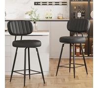 Ckaff Lot de 2 Tabouret de Bar Pivotants 360°, Tabouret de Cuisine en Cuir PU, Chaise de Bar Hauteur 66cm, Tabourets de Comptoir avec Repose-Pieds et Dossier pour Cuisine, Comptoir, Bar, Noir