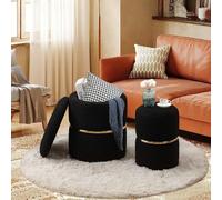 Ckaff Lot de 2 Tabouret de Rangement, Tabouret Repose Pied avec Rangement, Pouf Rangement Ottoman Maquillage en Teddy Velours pour Chambre à Coucher Coiffeuse Salon Chambre Bureau Entrée, Noir