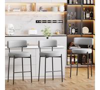 Ckaff Lot de 3 Tabouret de Bar, Chaise de Bar en Cuir PU, Chaise de Cuisine Hauteur 63.5cm, Tabourets de Comptoir, Tabouret de Bistrot, Siège Rembourré avec Repose-Pieds pour Cuisine, Bar, Gris