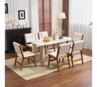 Ckaff Lot de 6 Chaises de Salle à Manger, Chaise Rembourrées pour Cuisine Salon sans Accoudoirs Chaises de Pieds en Bois, Chaise de Cuisine avec Dossier Carré pour Salle à Manger, Lin, Beige